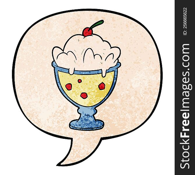 Cartoon Tasty Dessert And Speech Bubble In Retro Texture Style