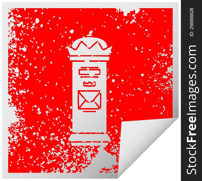 distressed square peeling sticker symbol of a british post box