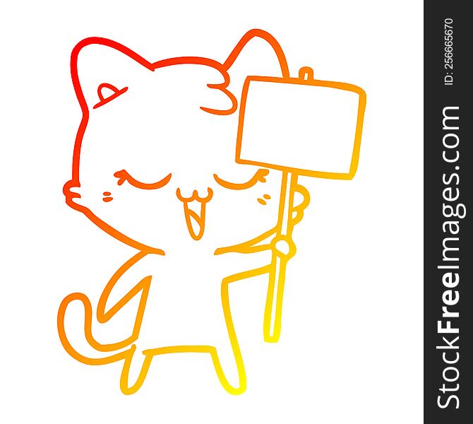 Warm Gradient Line Drawing Happy Cartoon Cat