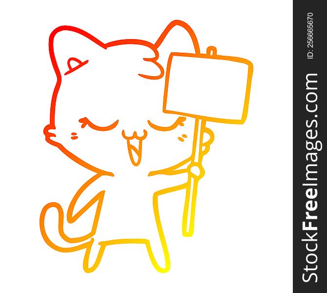 warm gradient line drawing of a happy cartoon cat