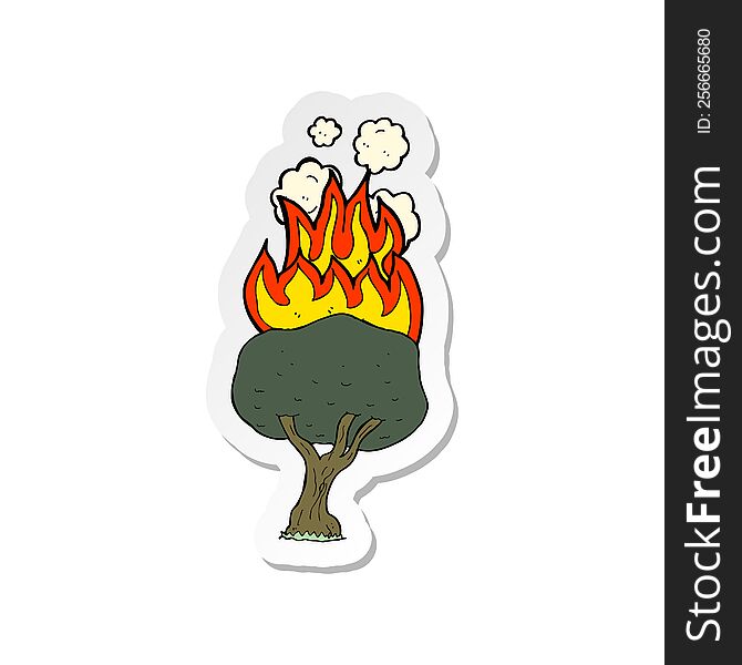 sticker of a cartoon tree on fire