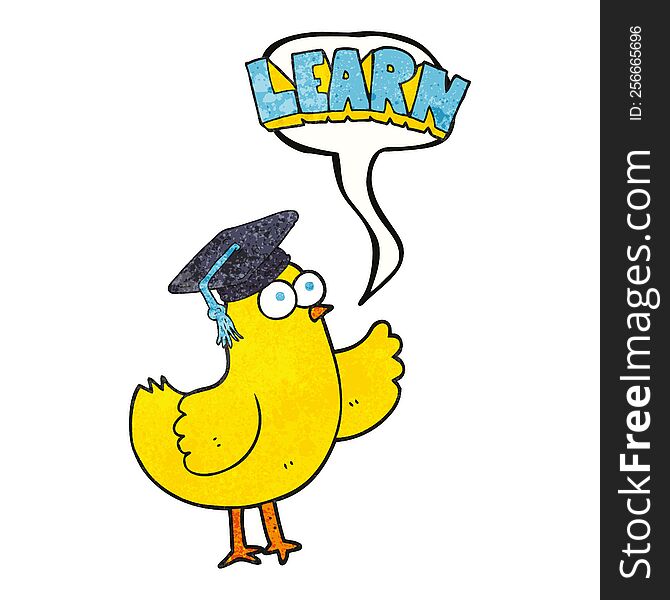 freehand speech bubble textured cartoon bird with learn text