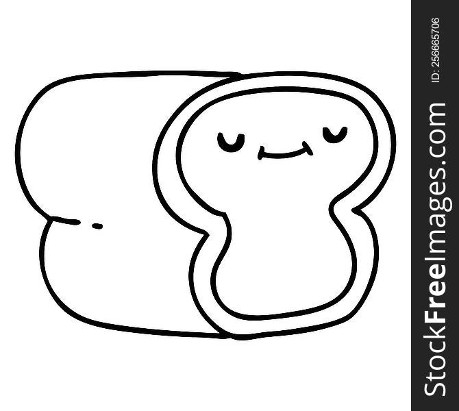 line doodle loaf of bread with happy smile. line doodle loaf of bread with happy smile