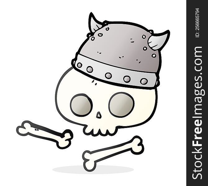 Cartoon Viking Helmet On Skull