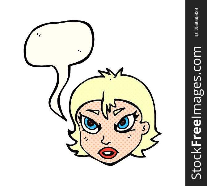 freehand drawn comic book speech bubble cartoon angry female face