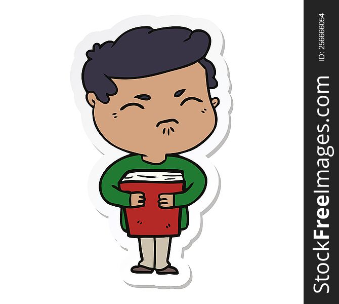 Sticker Of A Cartoon Annoyed Man With Book