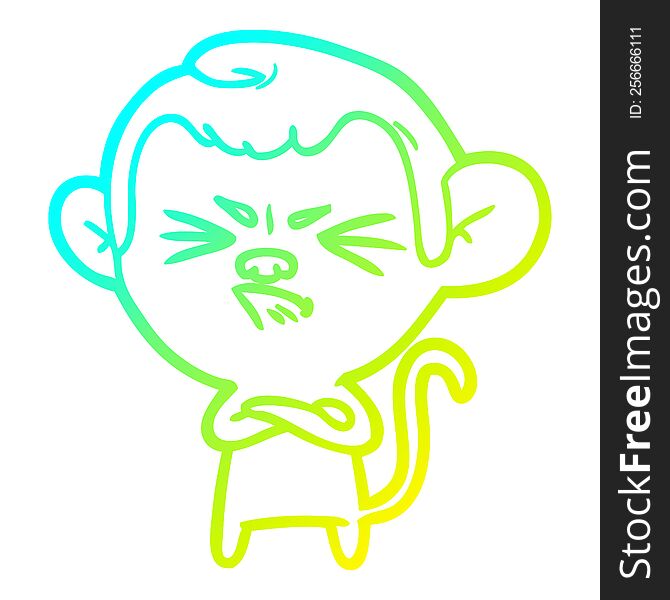 Cold Gradient Line Drawing Cartoon Angry Monkey