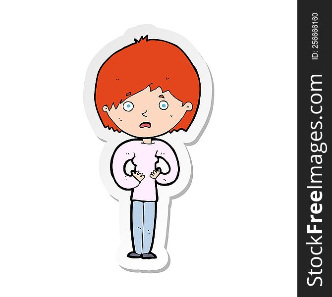 Sticker Of A Cartoon Woman Making Who Me Gesture