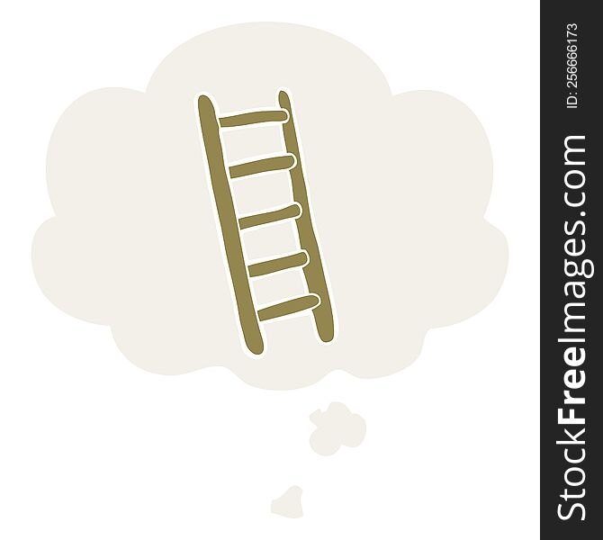 cartoon ladder with thought bubble in retro style