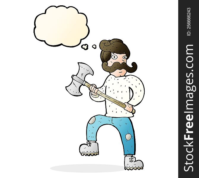 Cartoon Man With Axe With Thought Bubble
