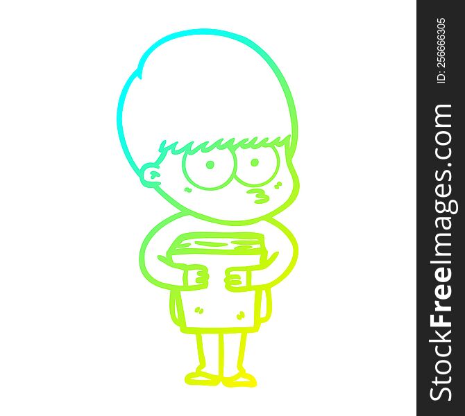 Cold Gradient Line Drawing Nervous Cartoon Boy Holding Book