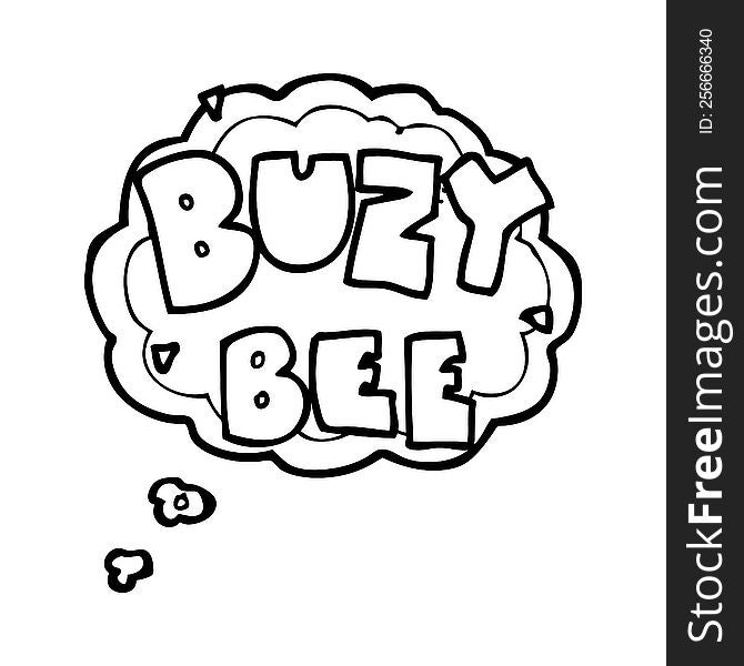 freehand drawn thought bubble cartoon buzy bee text symbol