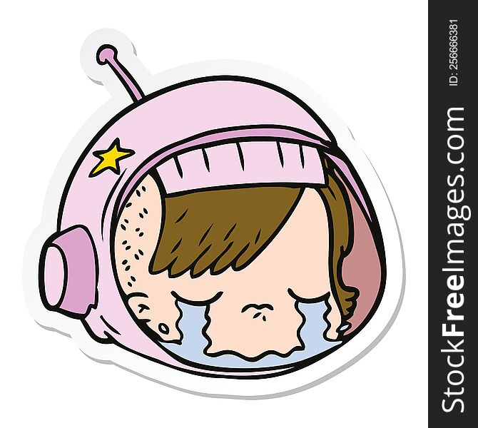 Sticker Of A Cartoon Astronaut Face Crying