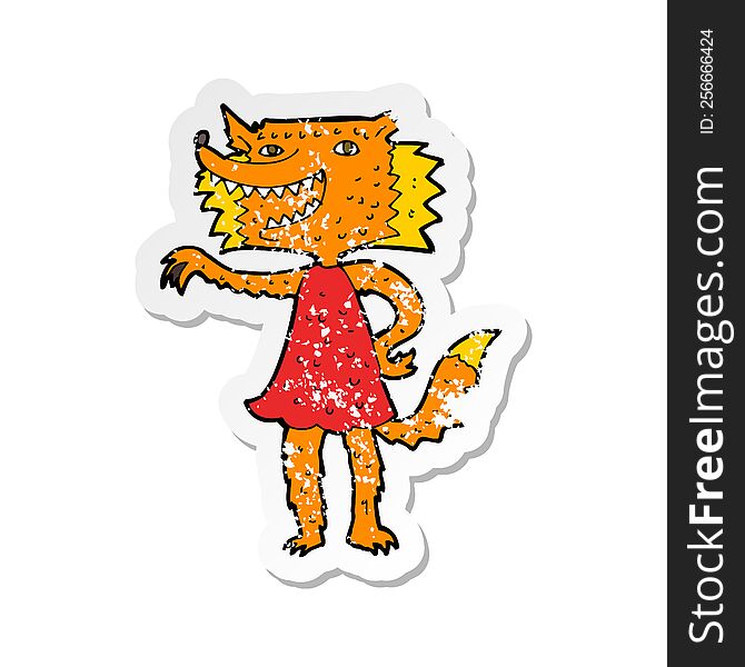 retro distressed sticker of a cartoon fox girl
