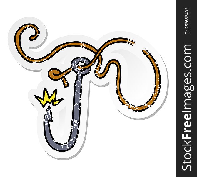 hand drawn distressed sticker cartoon doodle of a sharp fishing hook