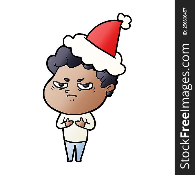 Gradient Cartoon Of A Angry Man Wearing Santa Hat