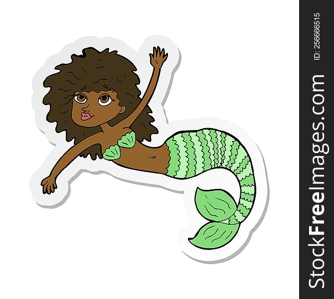 sticker of a cartoon pretty mermaid waving
