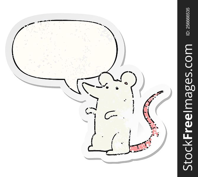 Cartoon Rat And Speech Bubble Distressed Sticker