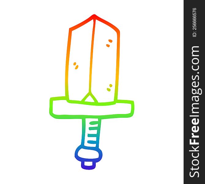 rainbow gradient line drawing of a cartoon gold dagger