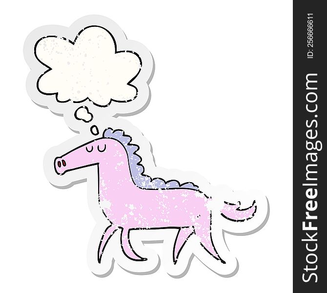 cartoon horse with thought bubble as a distressed worn sticker