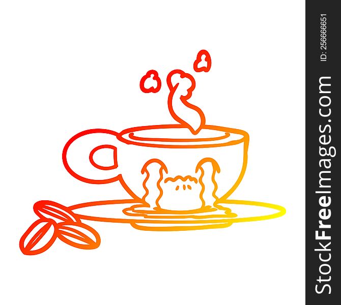 warm gradient line drawing of a cartoon crying espresso mug