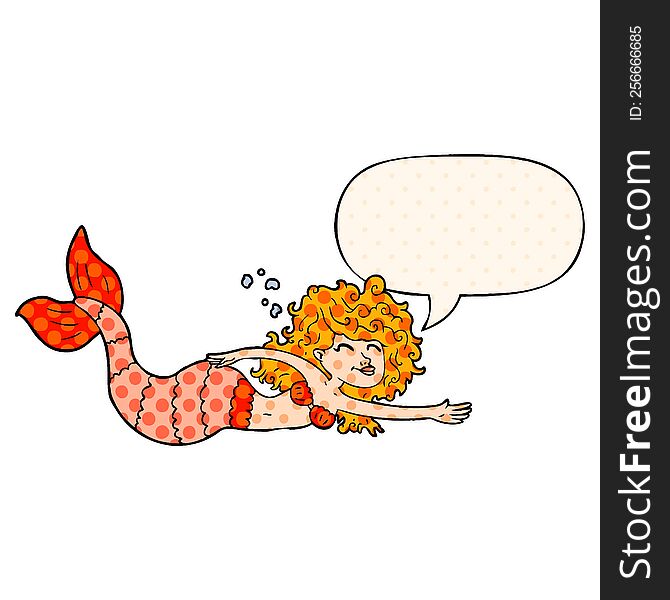 Cartoon Mermaid And Speech Bubble In Comic Book Style