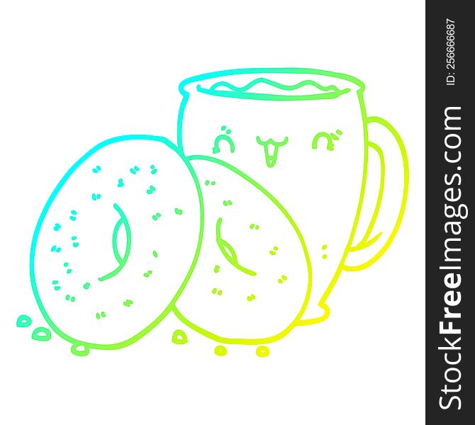 Cold Gradient Line Drawing Cartoon Coffee And Donuts