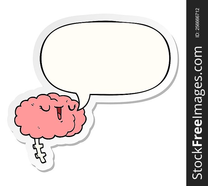 happy cartoon brain with speech bubble sticker