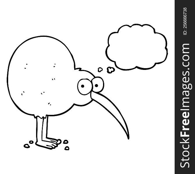 freehand drawn thought bubble cartoon kiwi