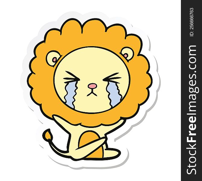 Sticker Of A Cartoon Crying Lion