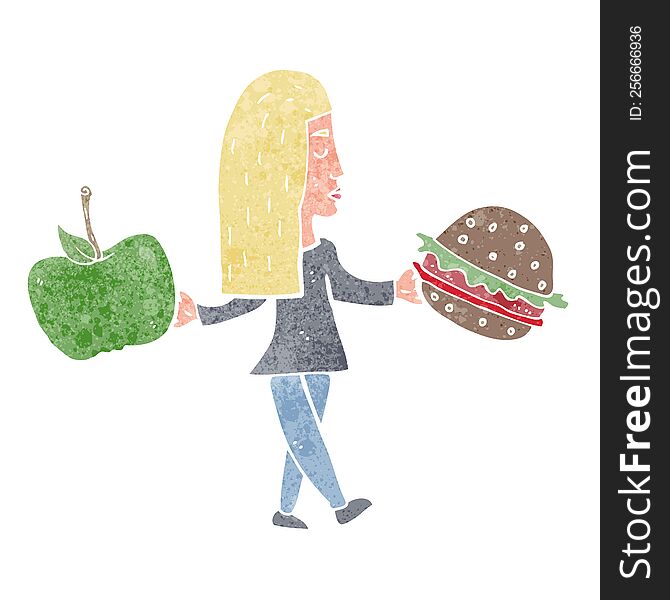 Cartoon Woman Deciding To Eat Healthy