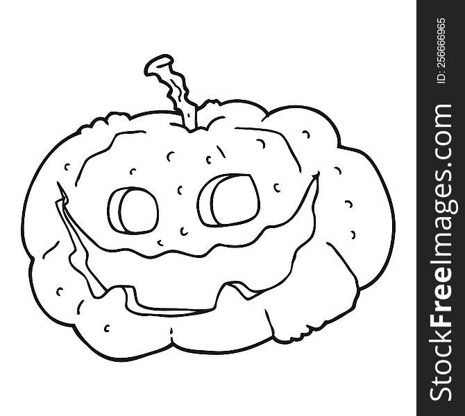 freehand drawn black and white cartoon halloween pumpkin