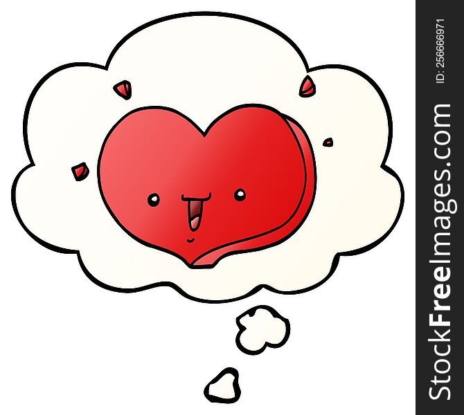 Cartoon Happy Love Heart And Thought Bubble In Smooth Gradient Style