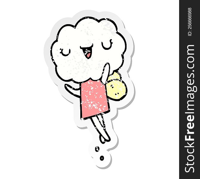 distressed sticker of a cute cartoon cloud head creature