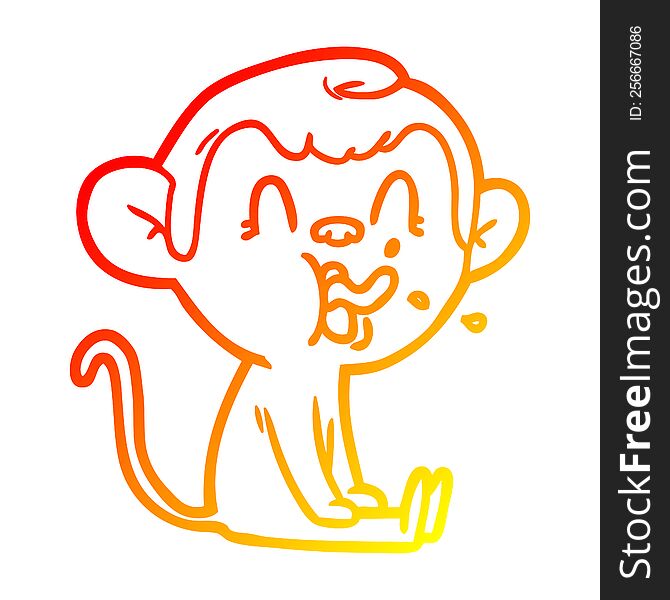 Warm Gradient Line Drawing Crazy Cartoon Monkey Sitting