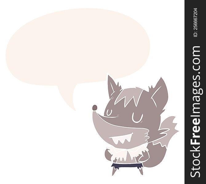 Cartoon Halloween Werewolf And Speech Bubble In Retro Style