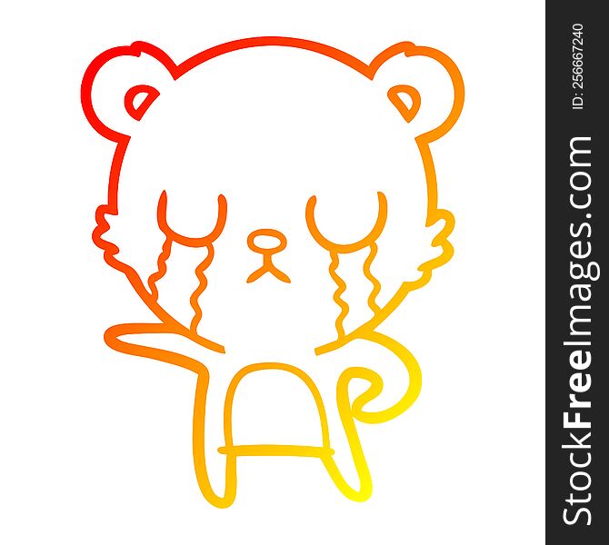 warm gradient line drawing of a crying cartoon bear