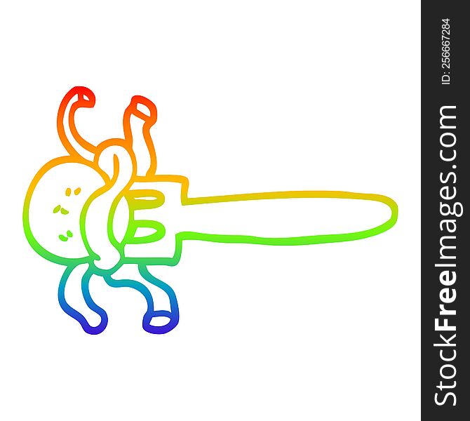 rainbow gradient line drawing cartoon meatball on fork