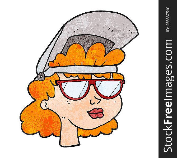 textured cartoon woman with welding mask and glasses