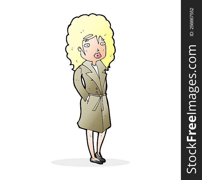 cartoon woman in trench coat