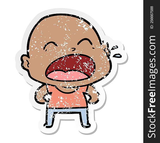 Distressed Sticker Of A Cartoon Shouting Bald Man