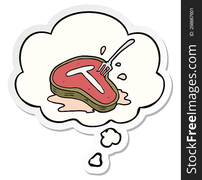 cartoon steak with thought bubble as a printed sticker