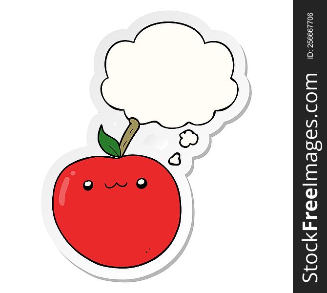 Cartoon Cute Apple And Thought Bubble As A Printed Sticker