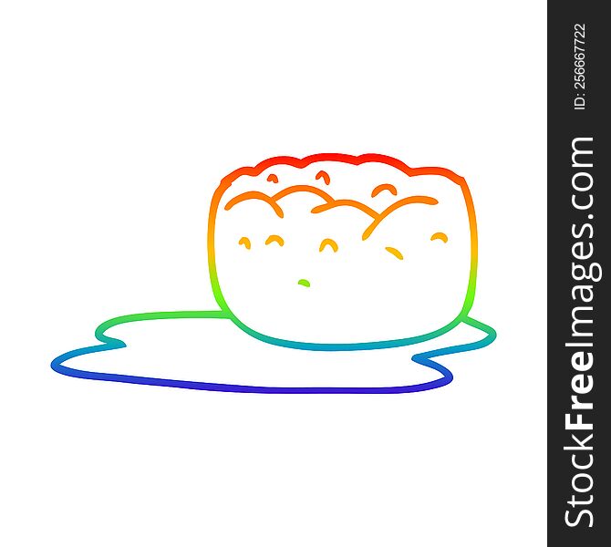 rainbow gradient line drawing of a cartoon yorkshire pudding and gravy