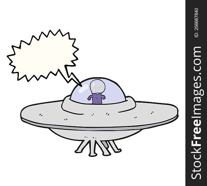 Speech Bubble Cartoon Alien Flying Saucer