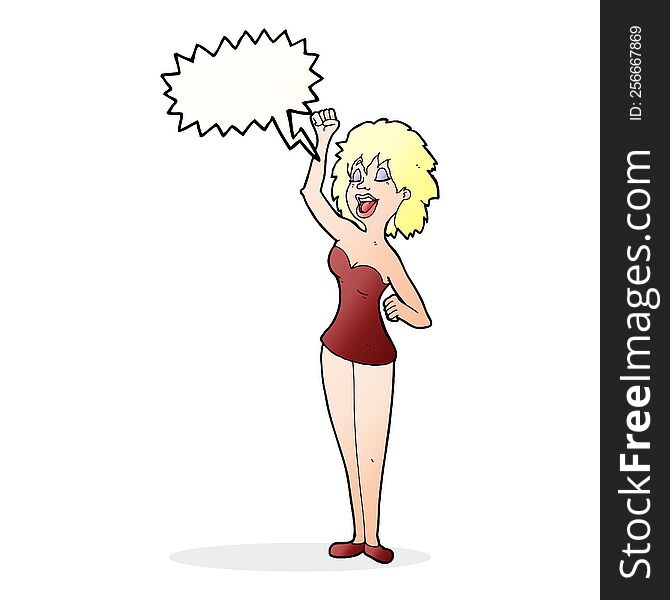 cartoon dancing woman with speech bubble