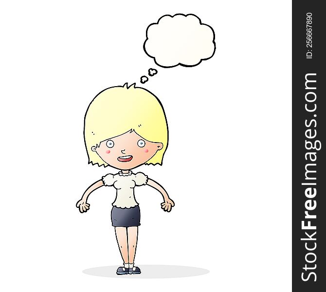 Cartoon Happy Woman With Thought Bubble