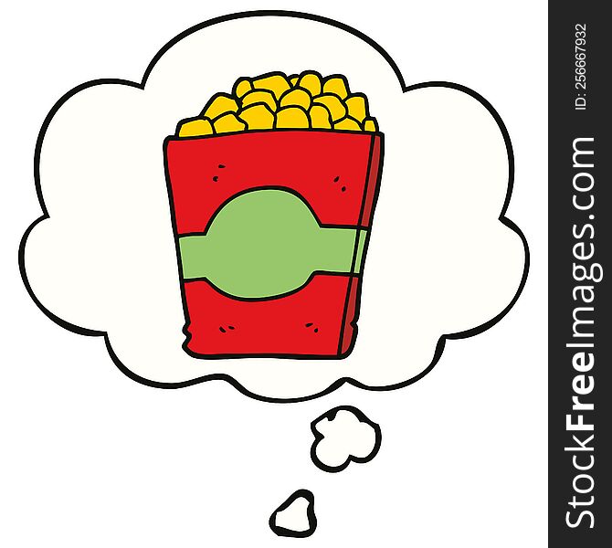 cartoon popcorn with thought bubble. cartoon popcorn with thought bubble