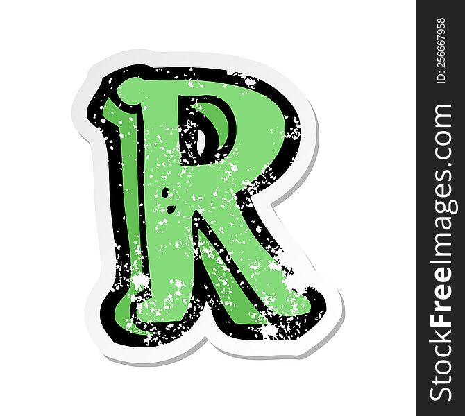 Retro Distressed Sticker Of A Cartoon Letter R