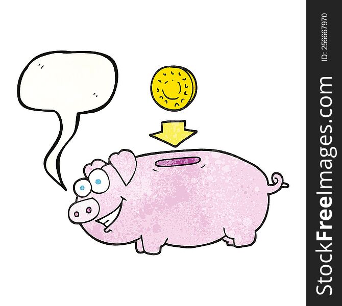 freehand speech bubble textured cartoon piggy bank